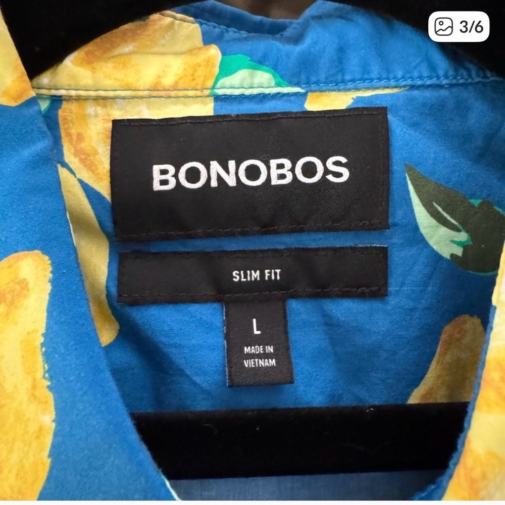 Bonobos Men’s Casual Slim Fit Button Down Blue Shirt Lemon Print Large Capri - Picture 3 of 6